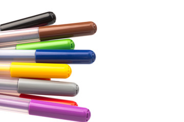 Colorful marker pen set on isolated background with clipping path. Vivid highlighter and blank space for your design or montage