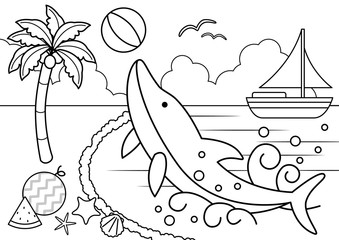 イルカがいる海の塗り絵