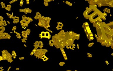 Digital currency symbol Bitcoin on a dark background. Fall of bitcoin. crypto currency graph on virtual screen. Business, Finance and technology concept. 3D illustration