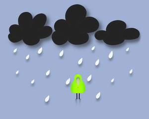 Rainy Day Illustration, boy standing in rain