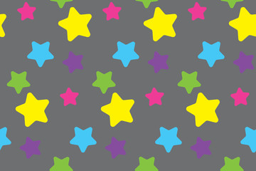 Seamless pattern with stars. Colorful background. Simple creative print for clothes, web, greeting cards, gift wrap and design. Gray, yellow, blue, purple, pink and green colors. Jpg file