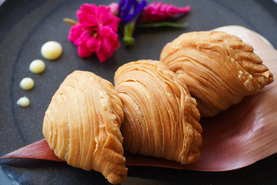 Curry Puff. Thai confectionery or dessert. Saraburi Provincial Food. The traditional menu of Thai Islamic people during Ramadhan.