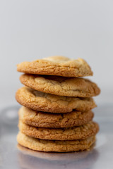 Stack of crunchy cookies on table