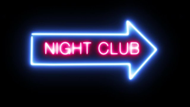 Neon sign text night club adult entertainment arrow strip club entrance direction three different animations