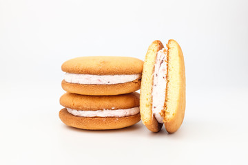 Strawberry cream pie on white background
