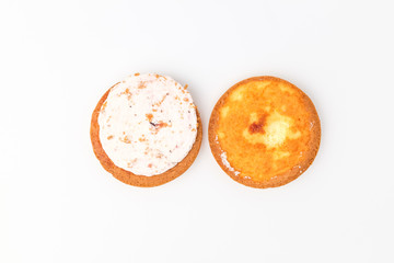 Strawberry cream pie on white background
