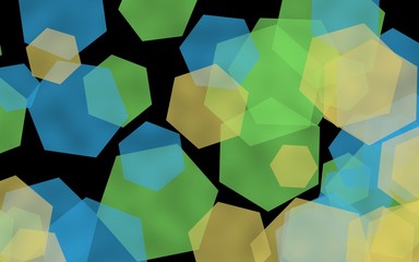 Fototapeta na wymiar Multicolored translucent hexagons on dark background. Green tones. 3D illustration