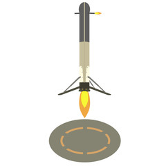 Rocket landing illustration. Returning rocket to it runway. Isolated on white background.
