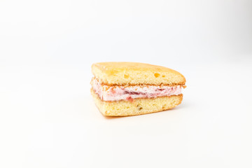 Strawberry cream pie on white background