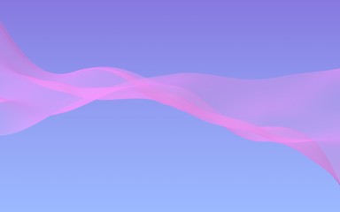 Pink wave on blue sky abstract background. Fluttering pink scarf. Waving on wind pink fabric. 3D illustration