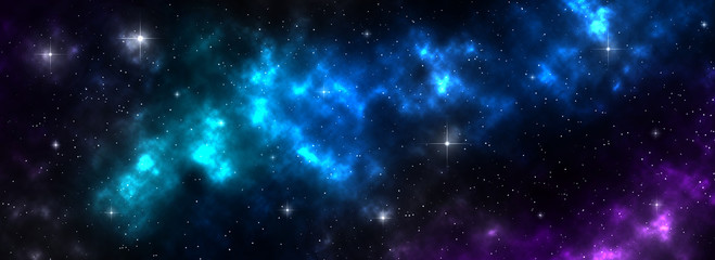 Fototapeta na wymiar Space galaxy background with shining stars and nebula in blue purple pink color, Cosmos with colorful milky way, Galaxy at starry night use for Decorative design web page banner wallpaper