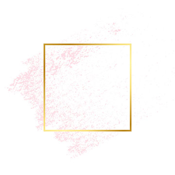 Abstract pink brush grunge with rectangle geometric frame gold color, beauty and fashion background concept