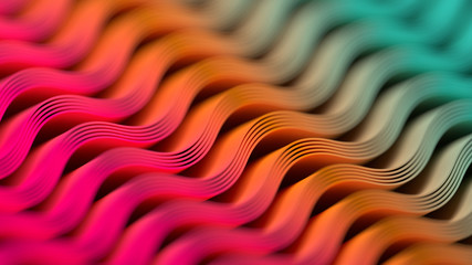 Abstract curved shapes, colorful 3d illustation.