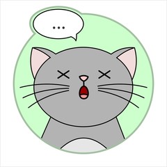 Cute Surprised Cat, Round Icon, Emoji. A Gray Cat With A Whiskers Died Of Surprise. Vector Image Isolated On A White Background.