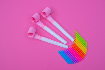 Composition for a birthday or a party. Picture made of candle cake 