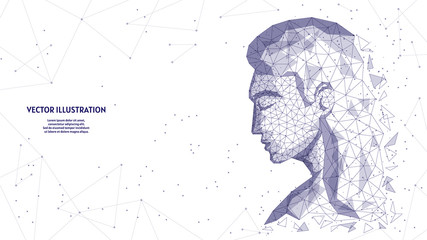 The man is sneezing. Woman's face close up. Symptom of infection, spread of the viral infection COVID-19 coronavirus, innovative medical technology. low poly wireframe vector illustration.