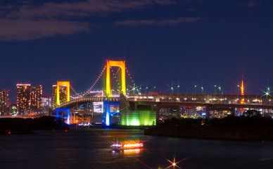 Fototapeta na wymiar 東京夜景　レインボーブリッジ　キラキラ　ライトアップ　台場から
