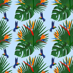 Beautiful seamless vector floral summer pattern background with tropical palm leaves. Perfect for wallpapers, web page backgrounds, surface textures, textile, wrapping paper