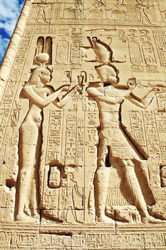 Cleopatra Vii And Her Son Caesarion At Temple Of Dendera