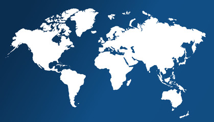 World map isolated on blue. White map of the World. Minimal flat design