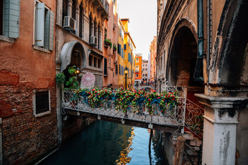 Old town street European old houses with canal in Venice, Italy