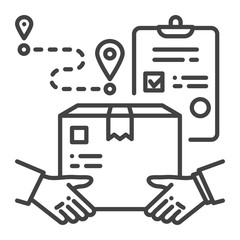 Hand to hand delivery black line icon. Delivery services. Hands holding box. Sign for web page, app. UI UX GUI design element. Editable stroke.