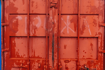 old iron container of red colour