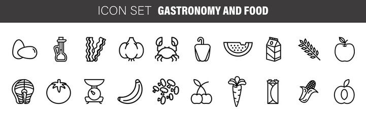 Stroke line icons set of GASTRONOMY AND FOOD. Simple symbols for app development and website design. Vector outline isolated on a white background