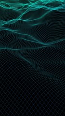 Abstract landscape background. Cyberspace green grid. hi tech network. 3D illustration. Vertical orientation