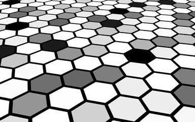 Honeycomb gray colored. Perspective view on polygon look like honeycomb. Isometric geometry. 3D illustration