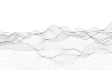 Abstract landscape on a white background. Cyberspace grid. hi tech network. Depth of field. 3d illustration