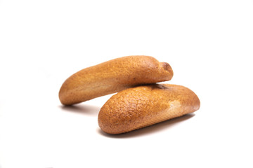 Tasty fresh bread on a white background.