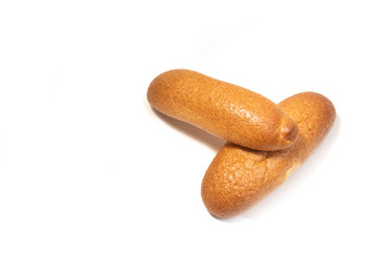 Tasty fresh bread on a white background.