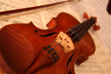 Close-up Of Violin On Sheet Music