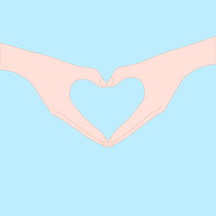hand are like heart on the blue background. valentine, encouragement, love, donate, care, national, different concept. Illustration vector.