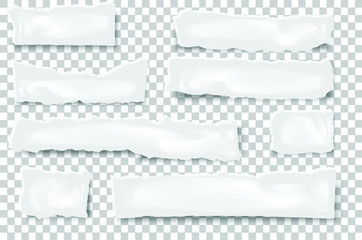 Torn paper edges for background. Ripped paper texture on transparent background. Vector illustration.