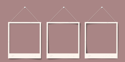 Blank white realistic paper old photo frames with different shadows