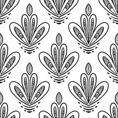 Hand drawn seamless vector bohemian pattern in black and white