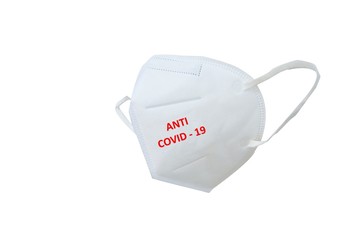 KN95 or N95 mask used for protection pm 2.5 and corona virus (COVIT-19).Anti pollution mask.air face mask, N95 mask with "anti covid-19" word on white  background with clipping path.