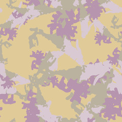 Field camouflage of various shades of beige, green and violet colors