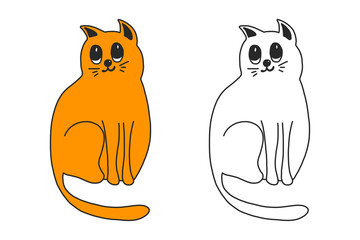 Funny little cat. Copy the image. Coloring book for the little ones. Educational game for children. Cartoon vector illustration