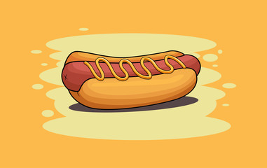 Hot dog flat cartoon style vector icon illustration.  delicious fast food best choice poster template vector.