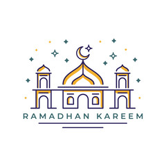 Obraz premium Modern Vintage Decoration Design of Mosque in Ramadan Kareem with Eid Mubarak / Idul Fitri