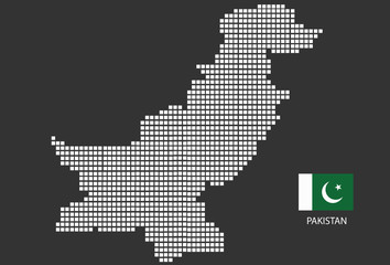 Fototapeta na wymiar Pakistan map design white square, black background with flag Pakistan.