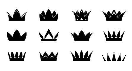 Set black vector crown on white background