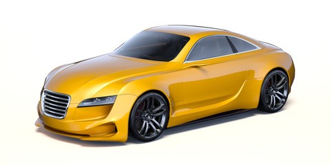 3D rendering of a brand-less generic concept car in studio environment