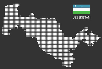 Fototapeta na wymiar Uzbekistan map design white square, black background with flag Uzbekistan.
