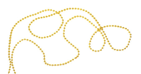 Golden beads necklace for christmas tree or home decoration isolated on white background