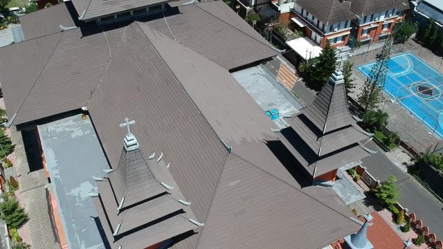 Shot above the roof of Cathedral Catholic Church Parish of the Holy Spirit Cathedral Denpasar Bali