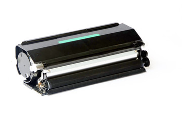 Toner cartridge isolated on white background.
